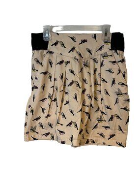 H&M Divided Mini Skirt Womens 6 Pockets Colorful Birds Elastic Waist Side Pleate